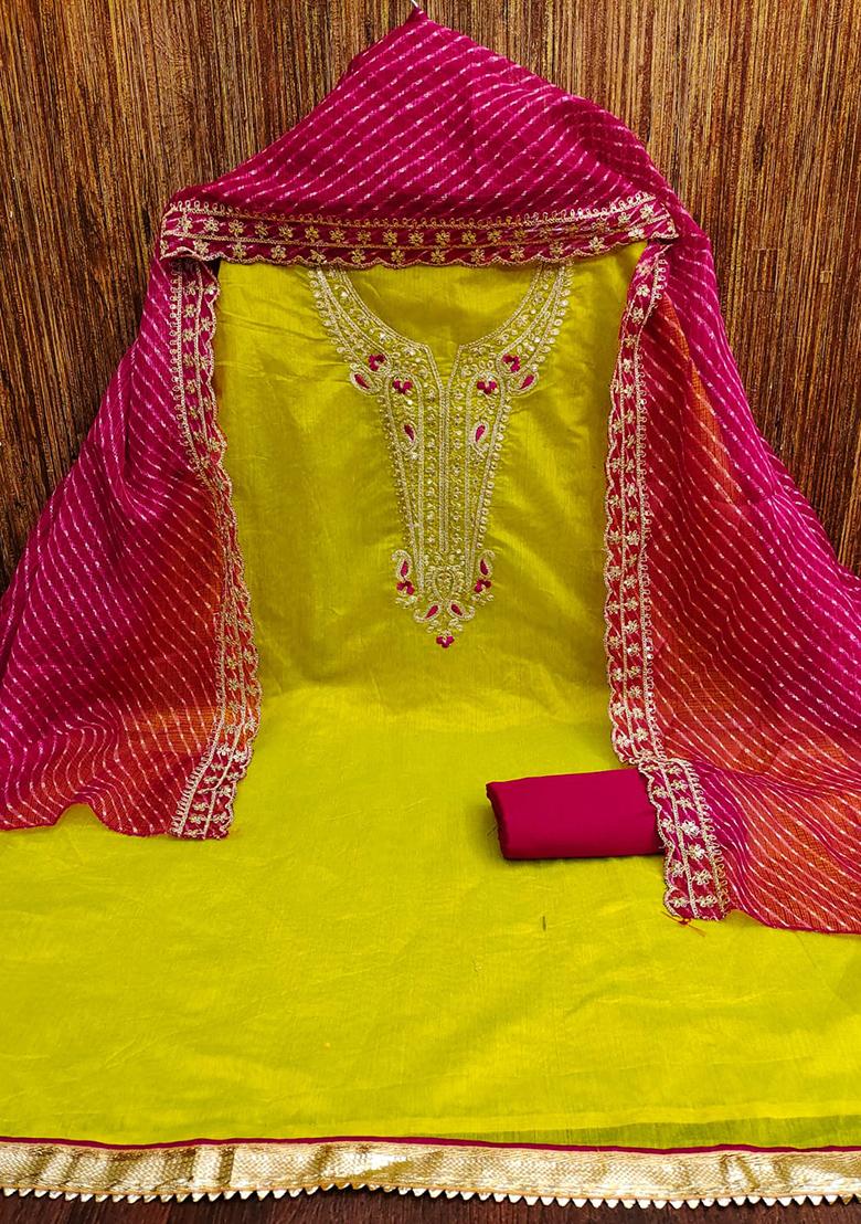 Gold Embellished Chanderi Kurta Set