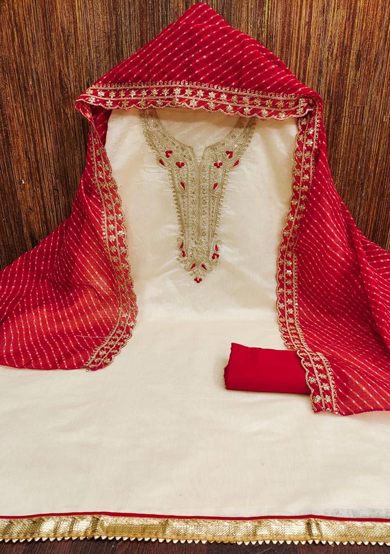 White Embellished Chanderi Kurta Set