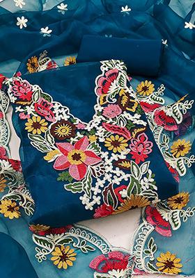 Blue Embellished Organza Kurta Set