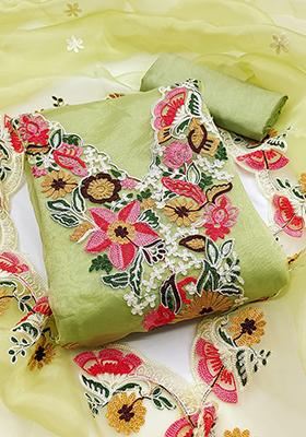 Green Embellished Organza Kurta Set