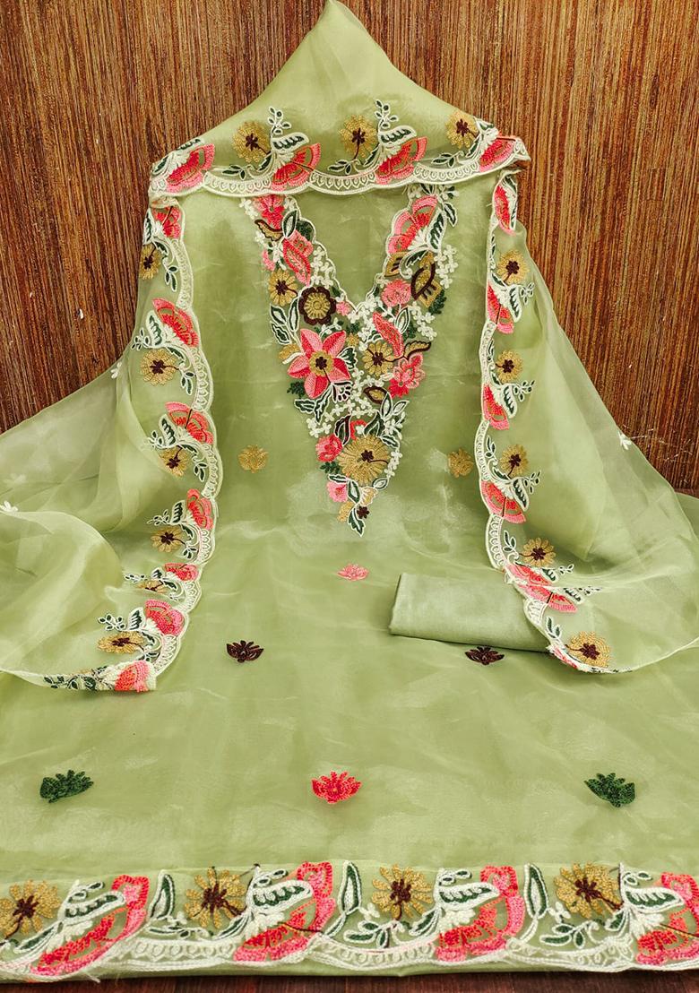 Green Embellished Organza Kurta Set