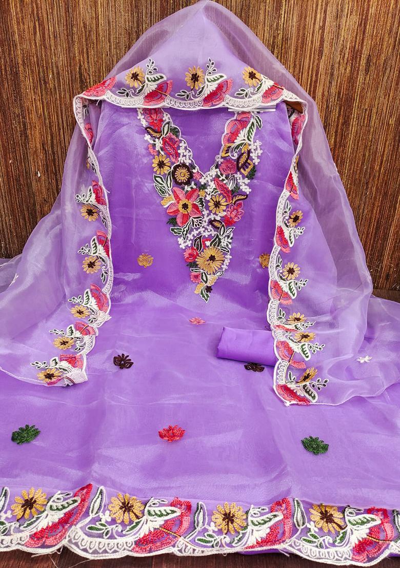 Lavender Embellished Organza Kurta Set