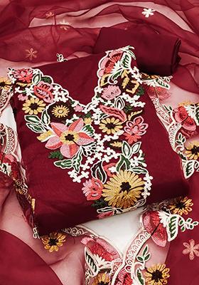 Maroon Embellished Organza Kurta Set