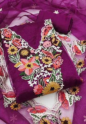 Purple Embellished Organza Kurta Set