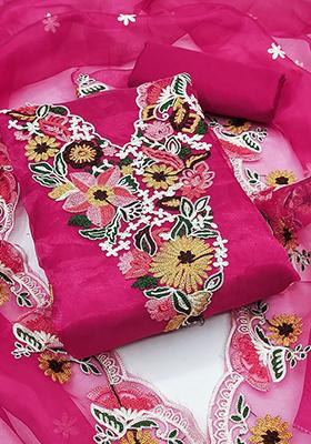 Pink Embellished Organza Kurta Set