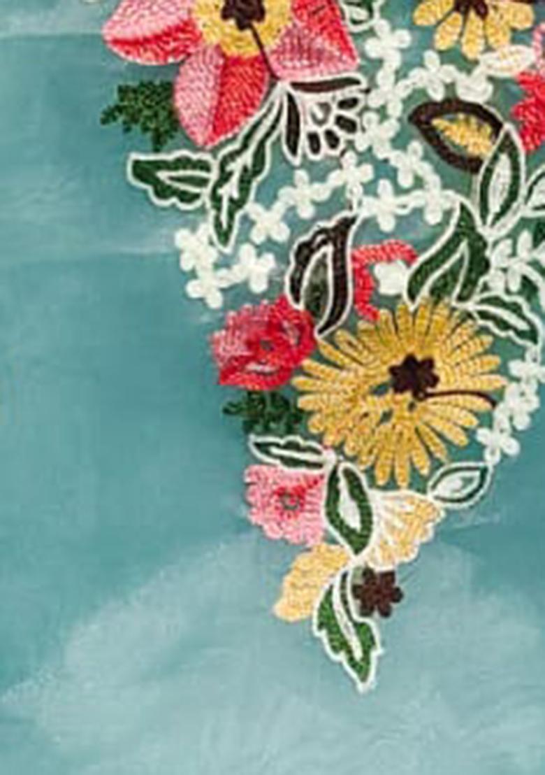 Teal Embellished Organza Kurta Set