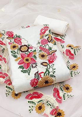 White Embellished Organza Kurta Set