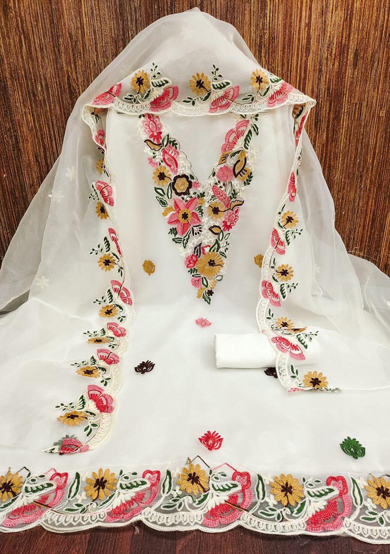 White Embellished Organza Kurta Set