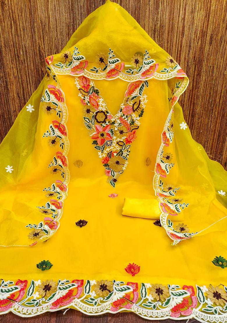 Yellow Embellished Organza Kurta Set