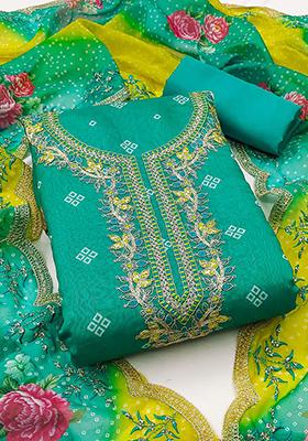 Teal Embellished Chanderi Kurta Set
