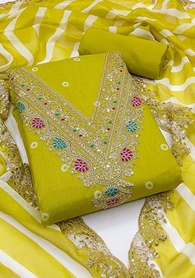 Green Embellished Chanderi Kurta Set