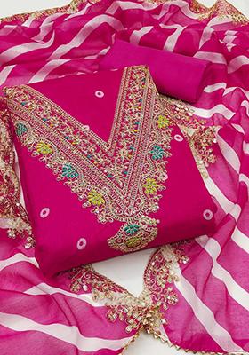 Pink Embellished Chanderi Kurta Set
