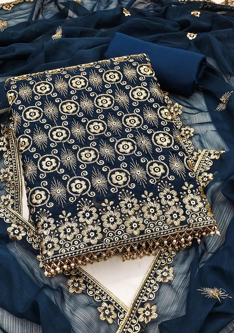 Aqua Embellished Chanderi Kurta Set