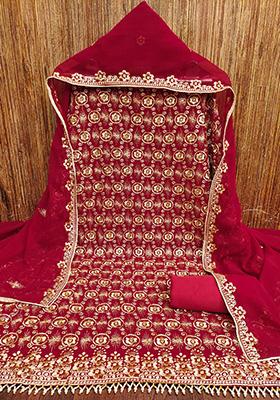 Red Embellished Chanderi Kurta Set