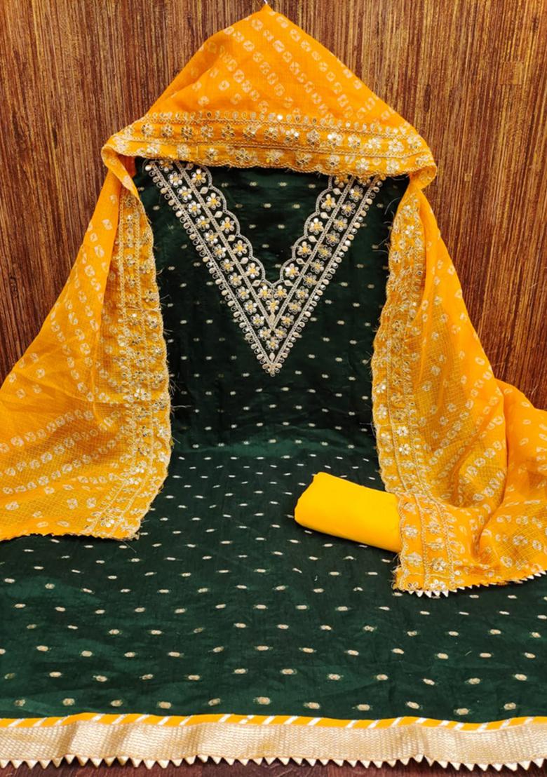 Green Embellished Chanderi Kurta Set