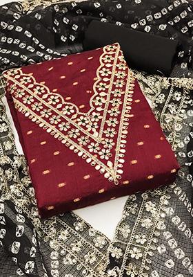 Maroon Embellished Chanderi Kurta Set