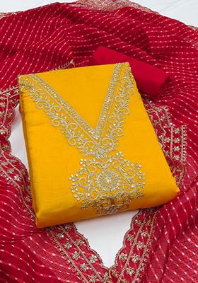 Gold Embellished Chanderi Kurta Set