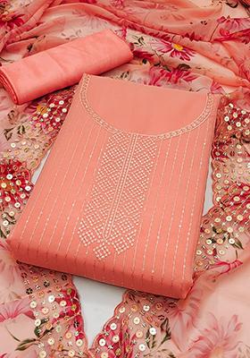 Orange Embellished Poly Georgette Kurta Set