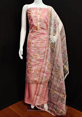 Peach Embellished Organza Kurta Set