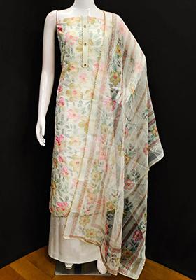 White Embellished Organza Kurta Set