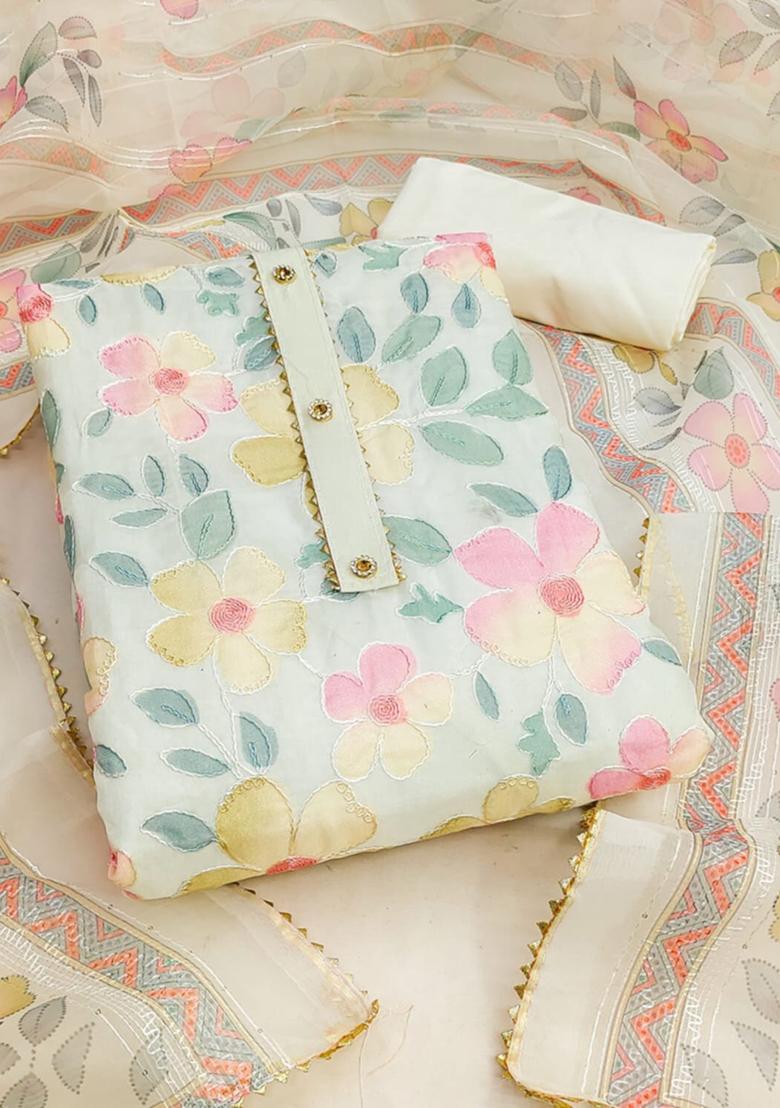 White Embellished Organza Kurta Set