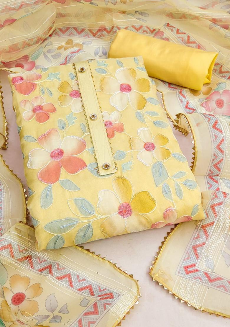 Yellow Embellished Organza Kurta Set