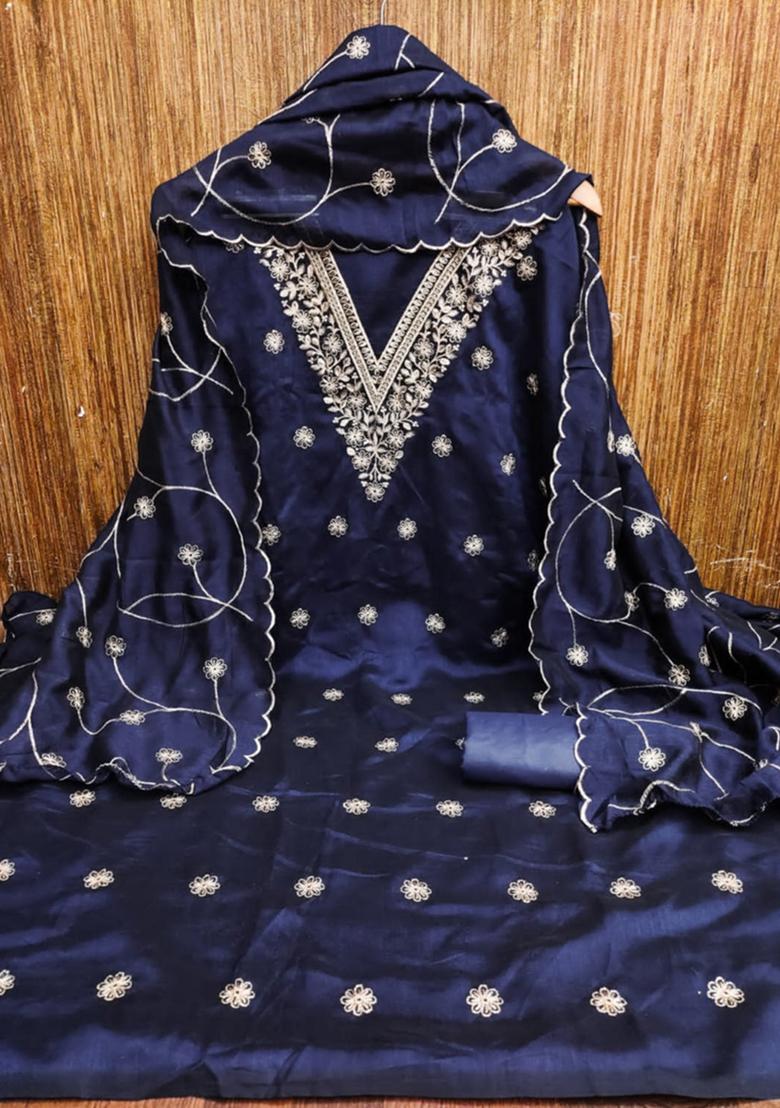 Blue Embellished Chanderi Kurta Set