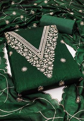 Green Embellished Chanderi Kurta Set