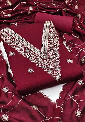 Red Embellished Chanderi Kurta Set