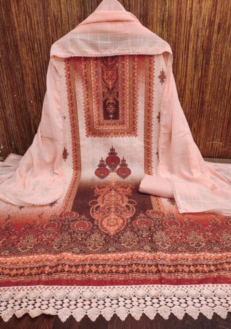 Orange Embellished Cotton Kurta Set