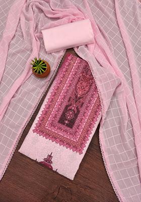 Pink Embellished Cotton Kurta Set