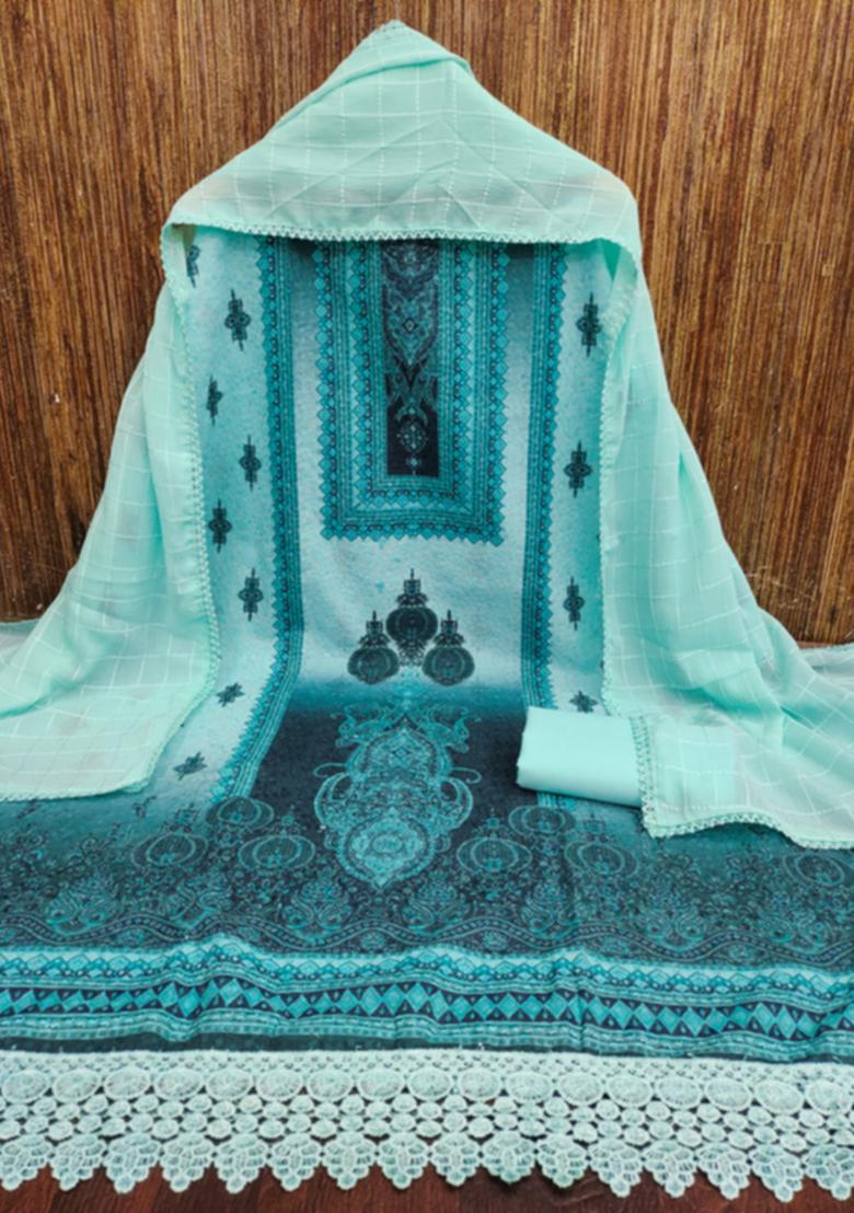 Teal Embellished Cotton Kurta Set