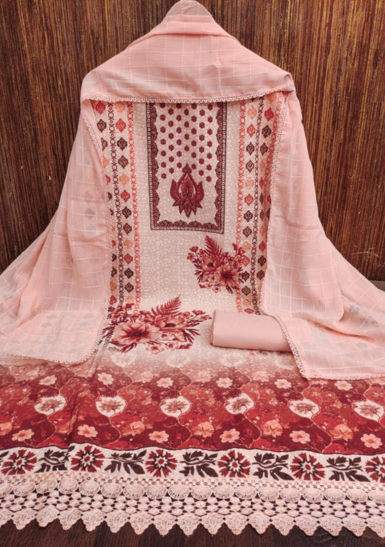 Orange Embellished Cotton Kurta Set