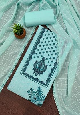 Teal Embellished Cotton Kurta Set