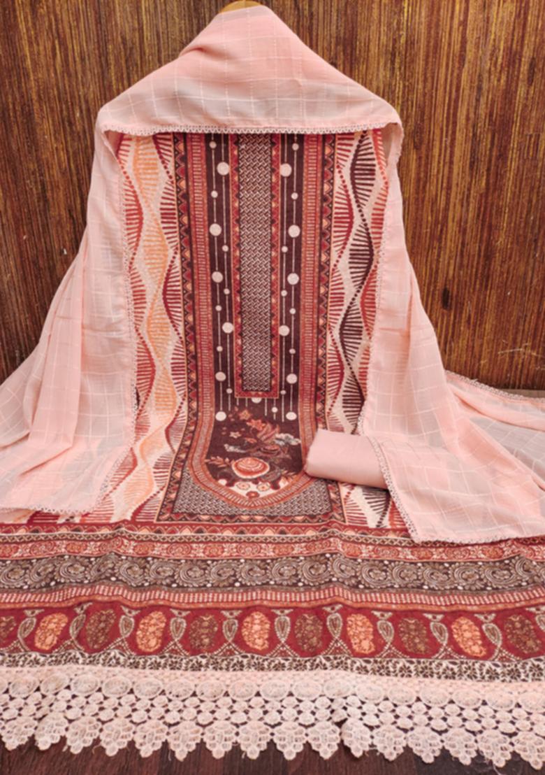 Orange Embellished Cotton Kurta Set