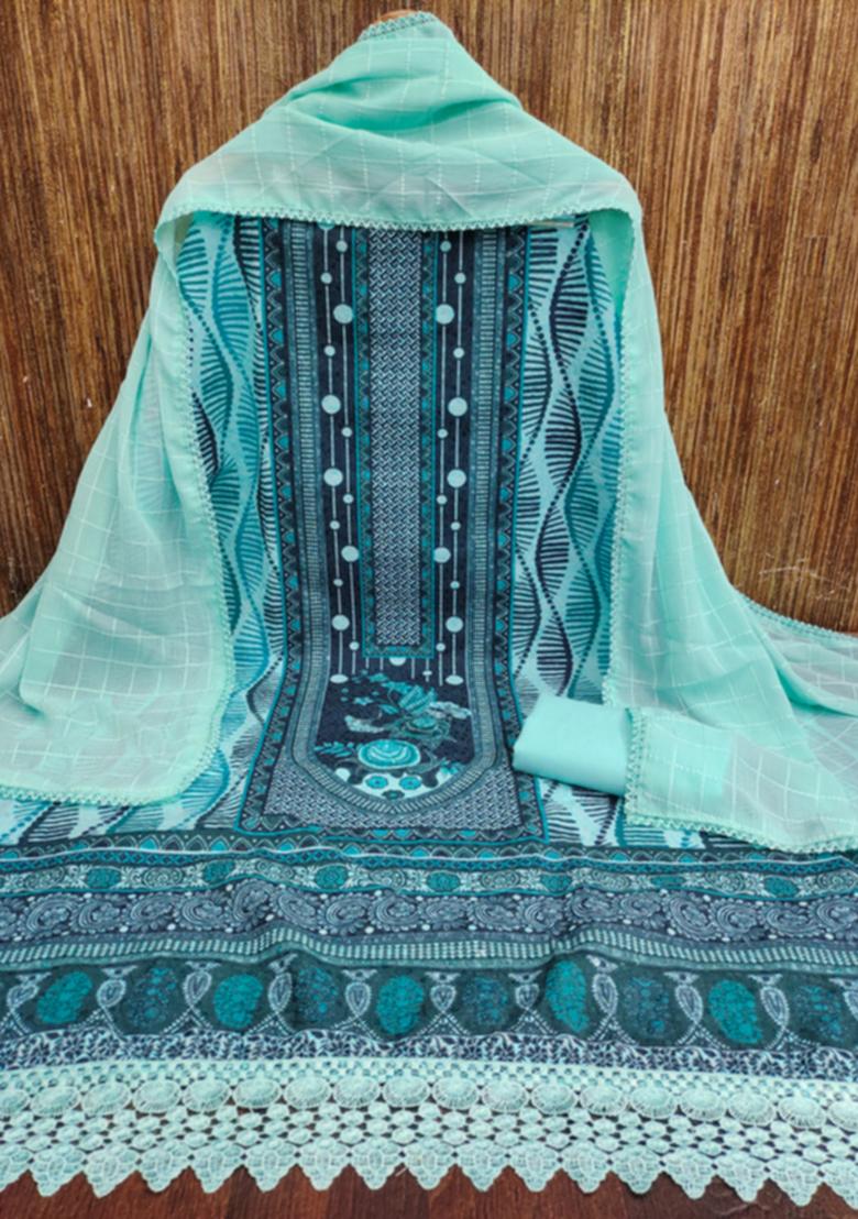 Teal Embellished Cotton Kurta Set