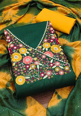 Green Embellished Cotton Kurta Set