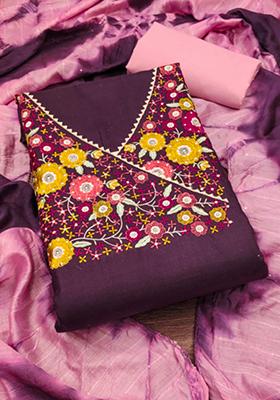 Purple Embellished Cotton Kurta Set