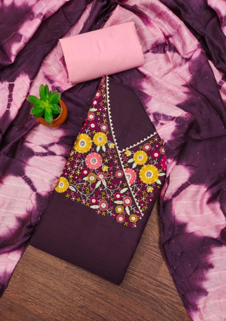 Purple Embellished Cotton Kurta Set