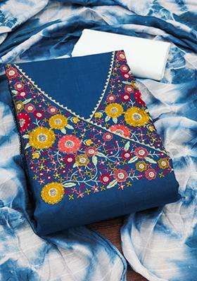 Teal Embellished Cotton Kurta Set