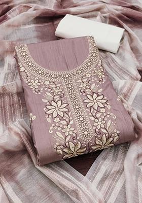 Brown Embellished Cotton Kurta Set