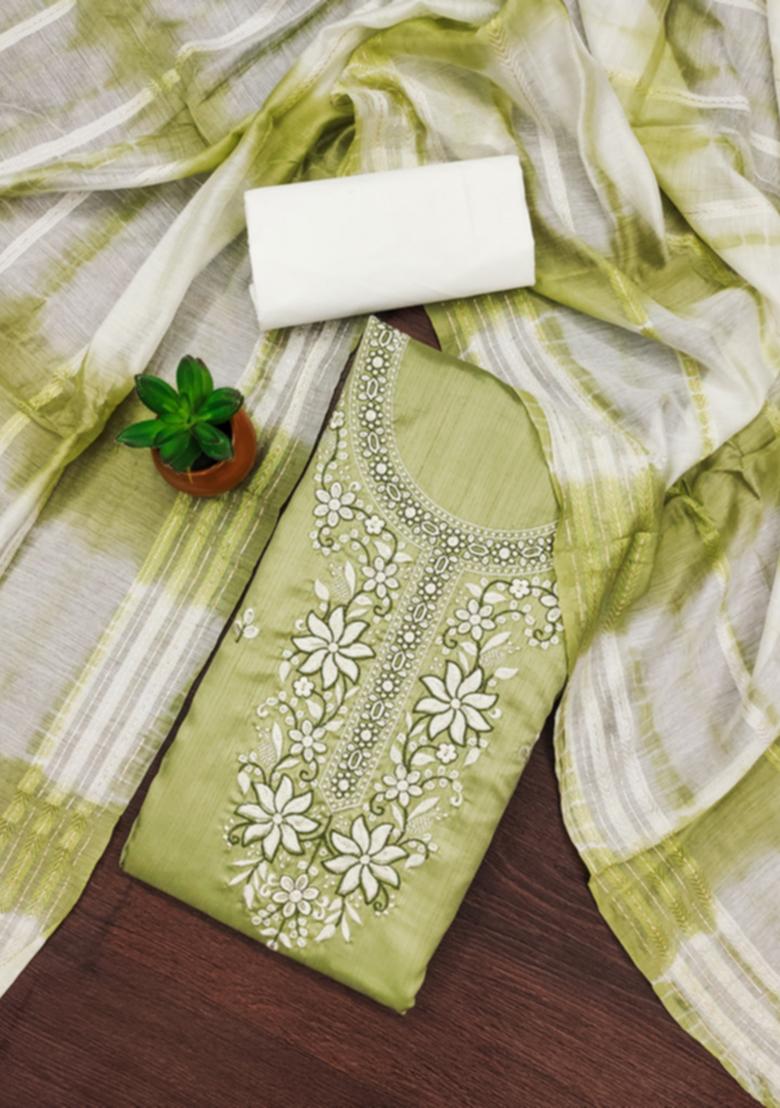 Olive Embellished Cotton Kurta Set