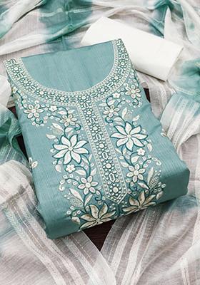 Teal Embellished Cotton Kurta Set