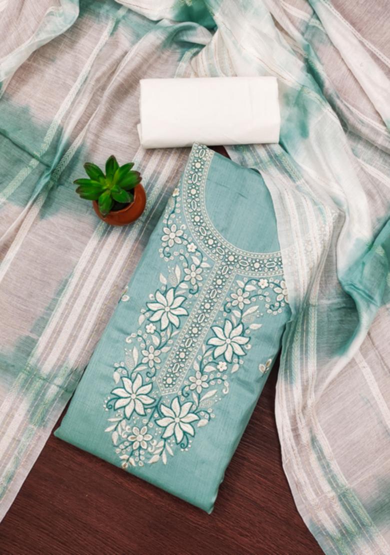Teal Embellished Cotton Kurta Set