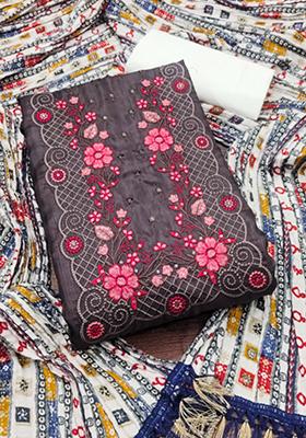 Brown Embellished Cotton Kurta Set