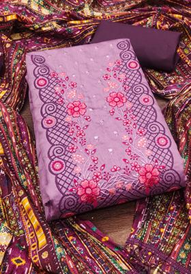 Lavender Embellished Cotton Kurta Set