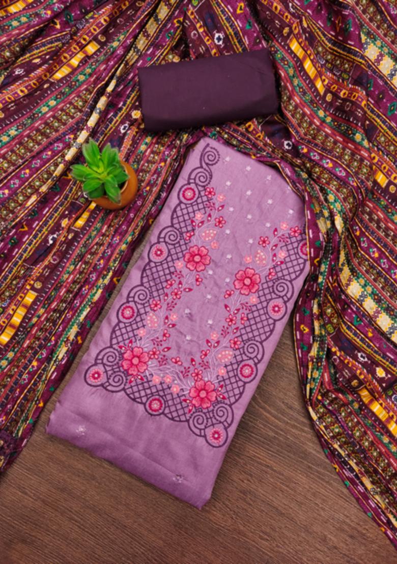 Lavender Embellished Cotton Kurta Set