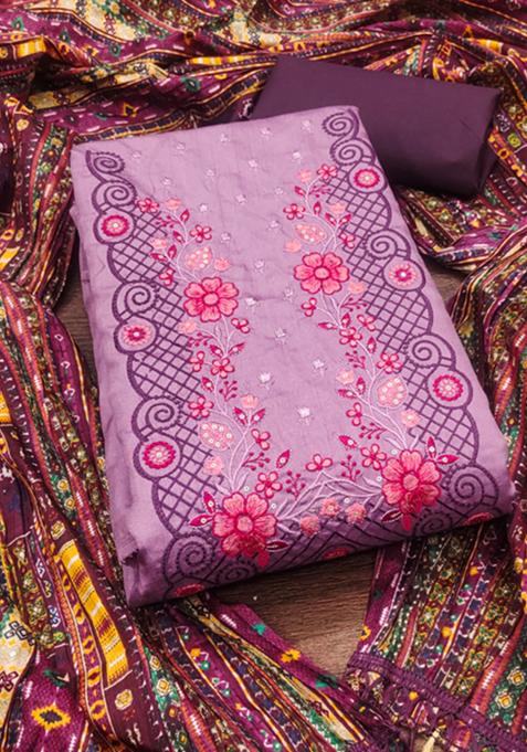 Lavender Embellished Cotton Kurta Set