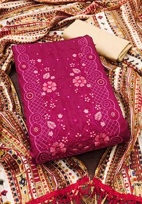 Pink Embellished Cotton Kurta Set