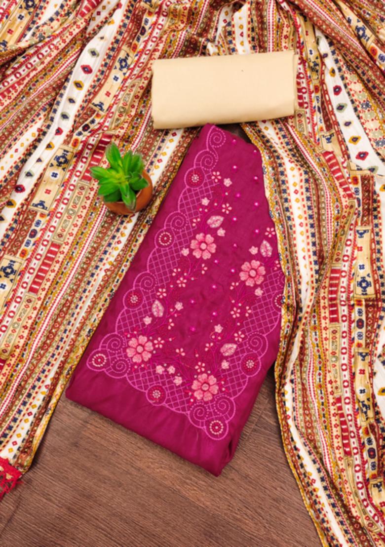 Pink Embellished Cotton Kurta Set